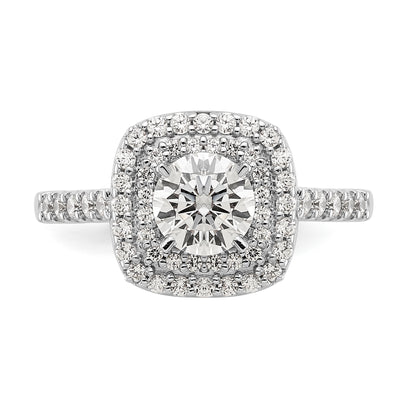 14K White Gold Simulated Diamond Double Cushion HaloEngagement Ring