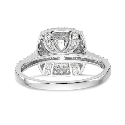 14K White Gold Simulated Diamond Double Cushion HaloEngagement Ring