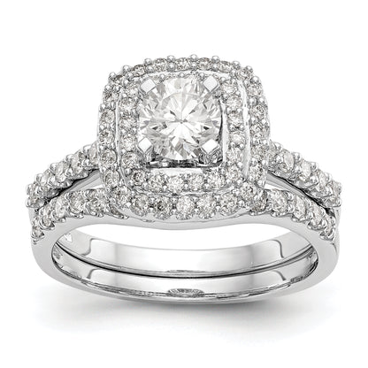 14K White Gold Simulated Diamond Double Cushion HaloEngagement Ring