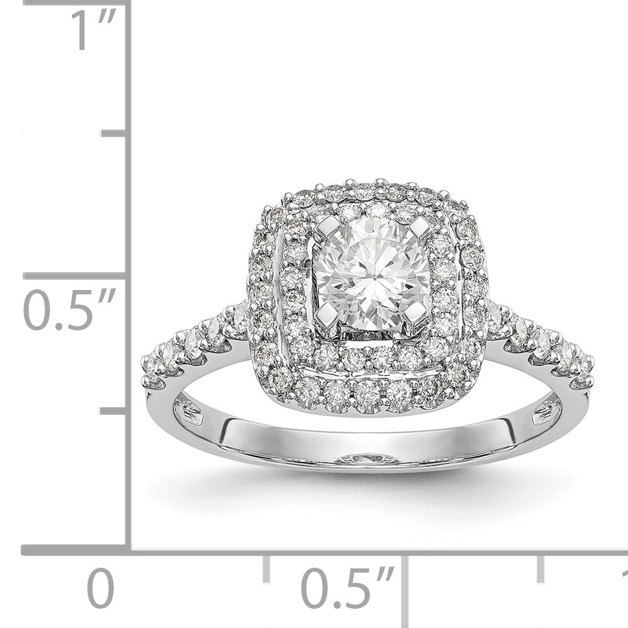 14K White Gold Simulated Diamond Double Cushion HaloEngagement Ring