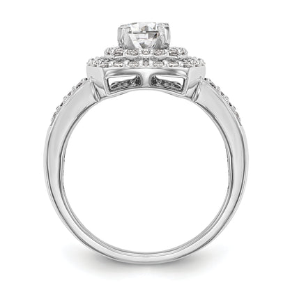 14k Peg Set Simulated Diamond Double Cushion Halo Engagement Ring