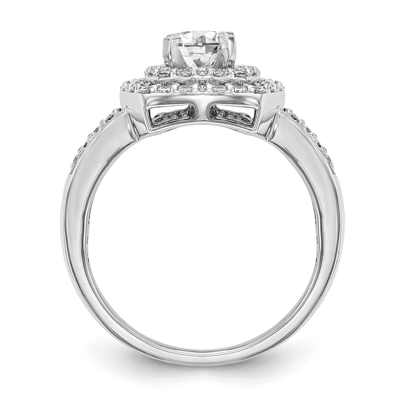 14k Peg Set Simulated Diamond Double Cushion Halo Engagement Ring