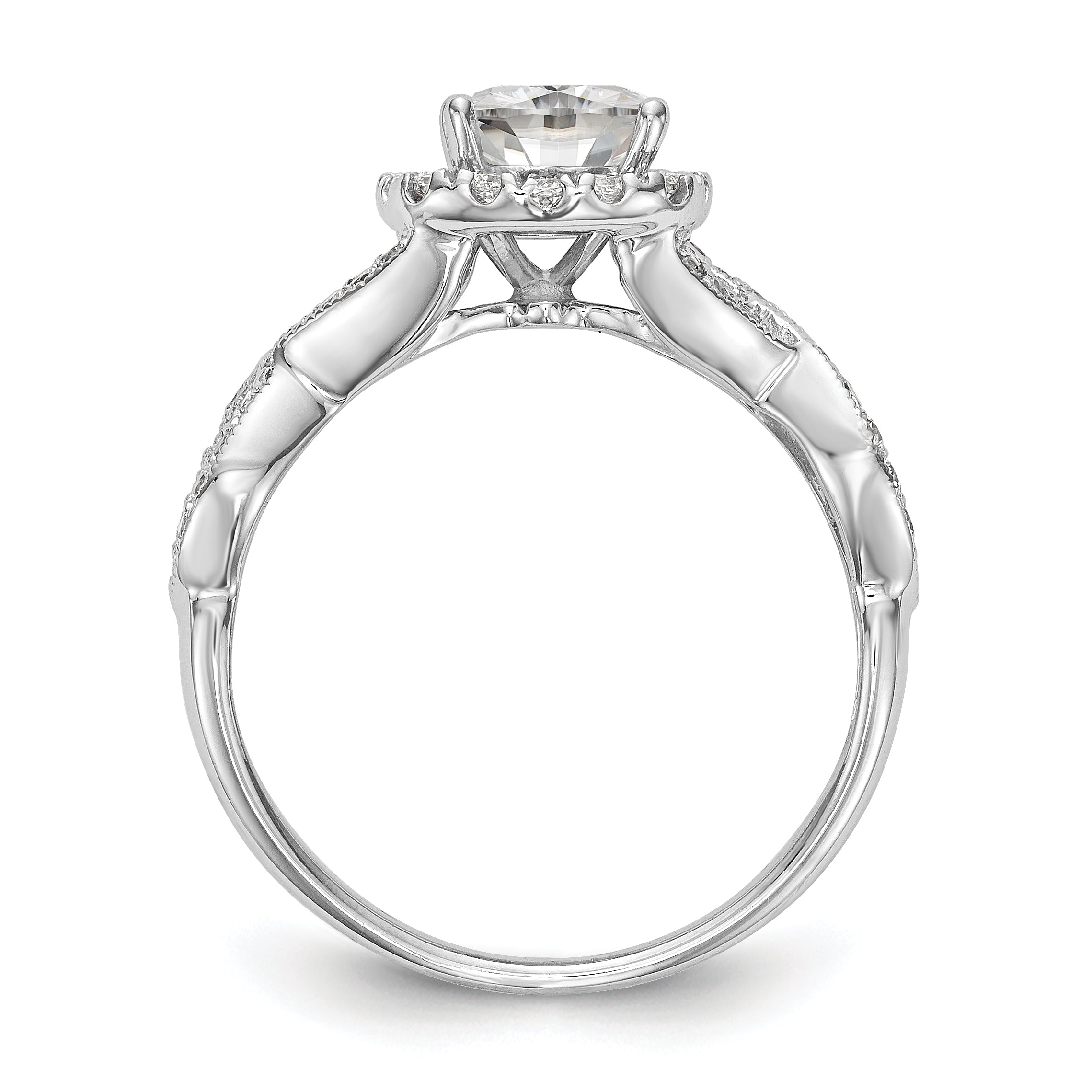 14K White Gold Simulated Diamond Halo Engagement Ring