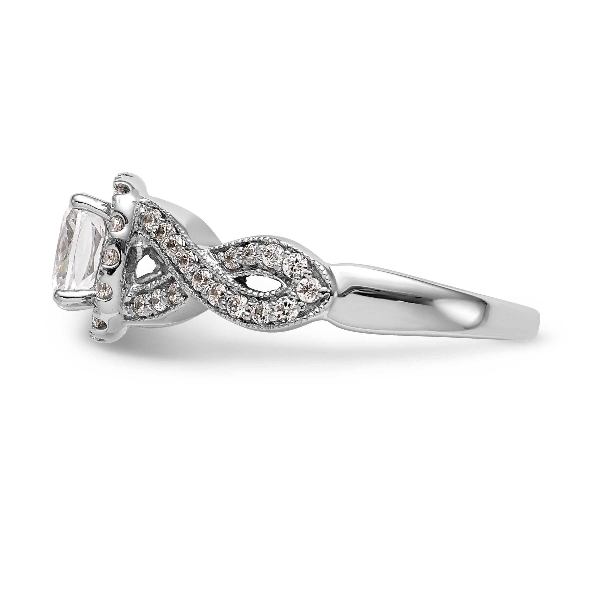14K White Gold Simulated Diamond Halo Engagement Ring
