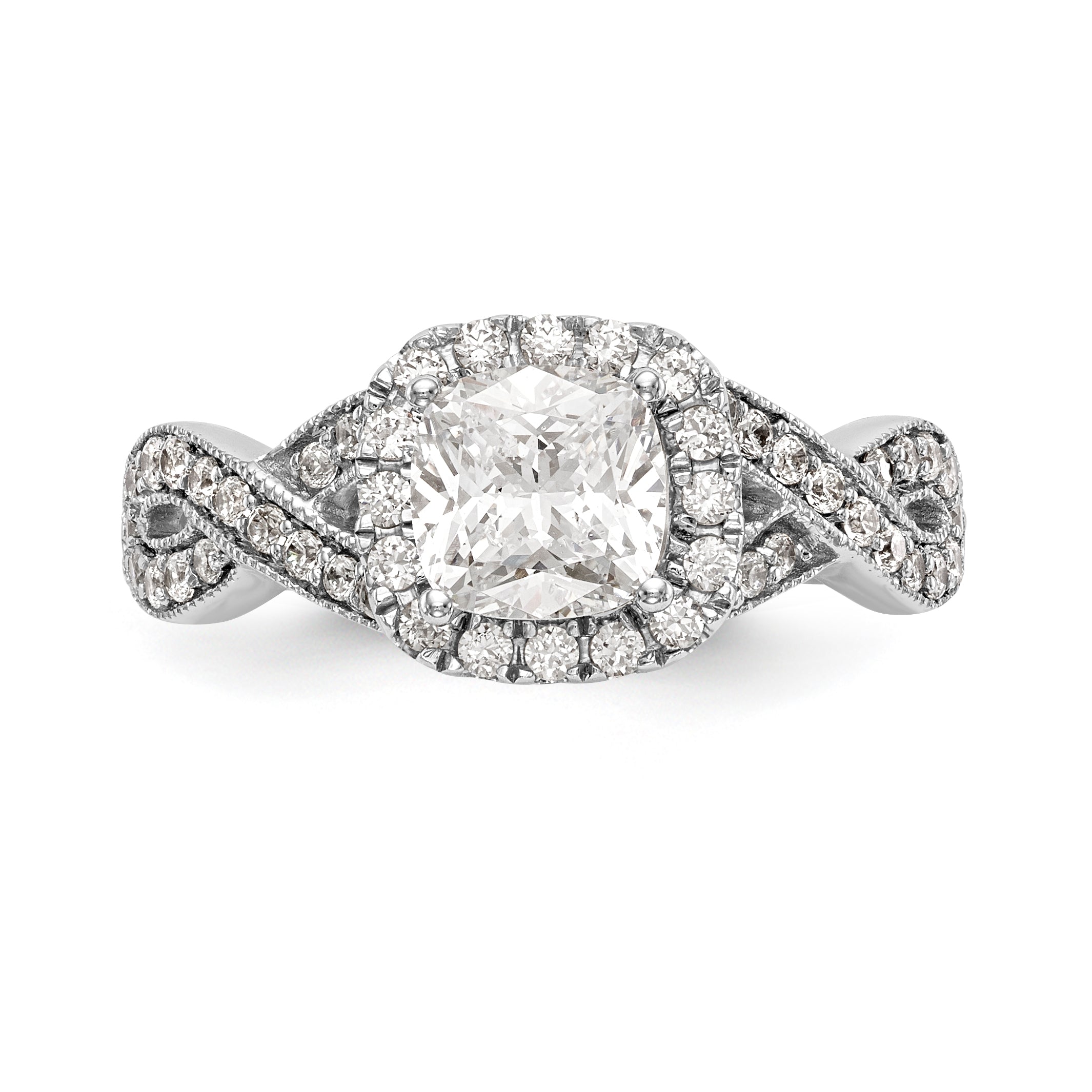14K White Gold Simulated Diamond Halo Engagement Ring