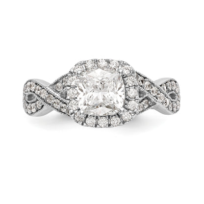 14K White Gold Simulated Diamond Halo Engagement Ring