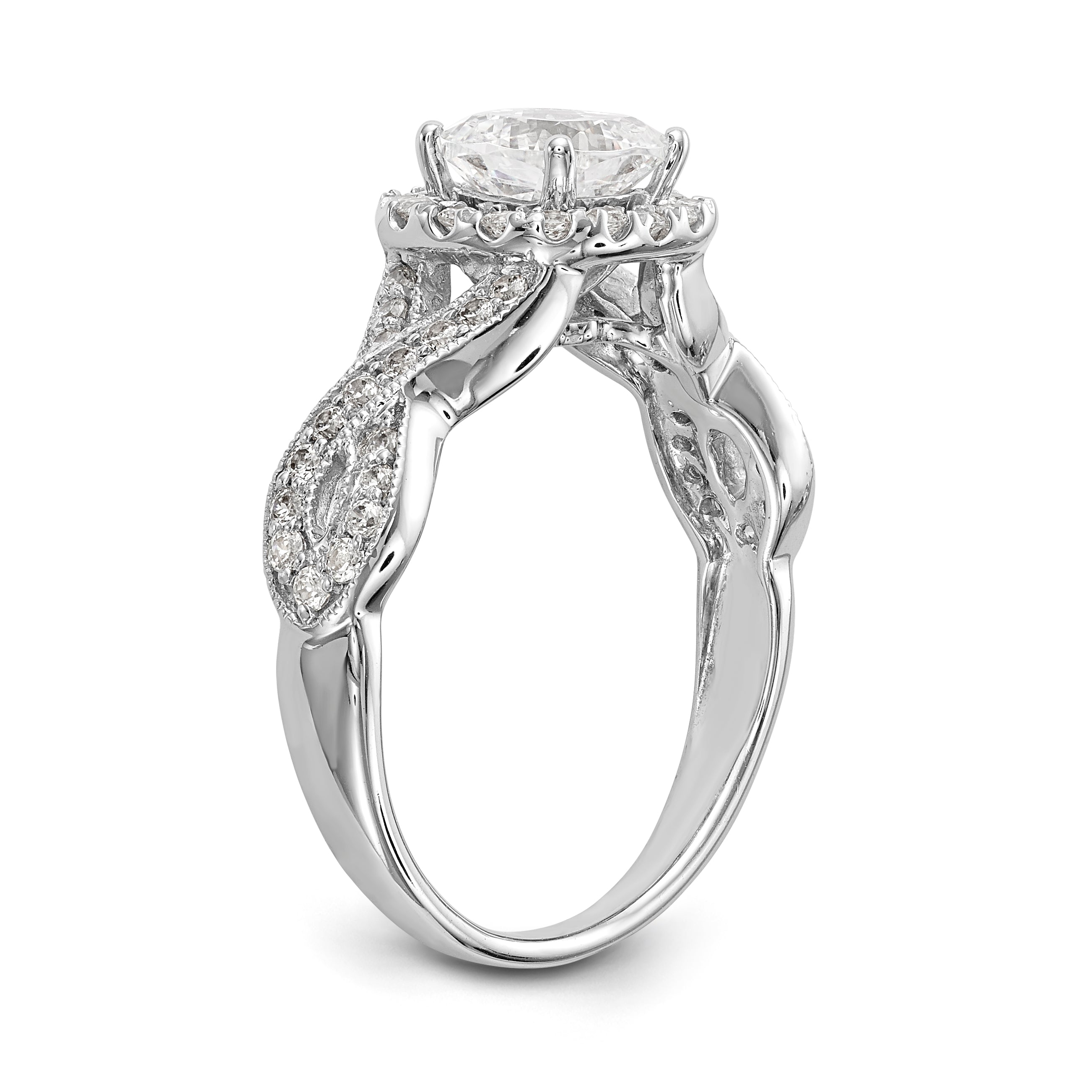 14K White Gold Simulated Diamond Halo Engagement Ring