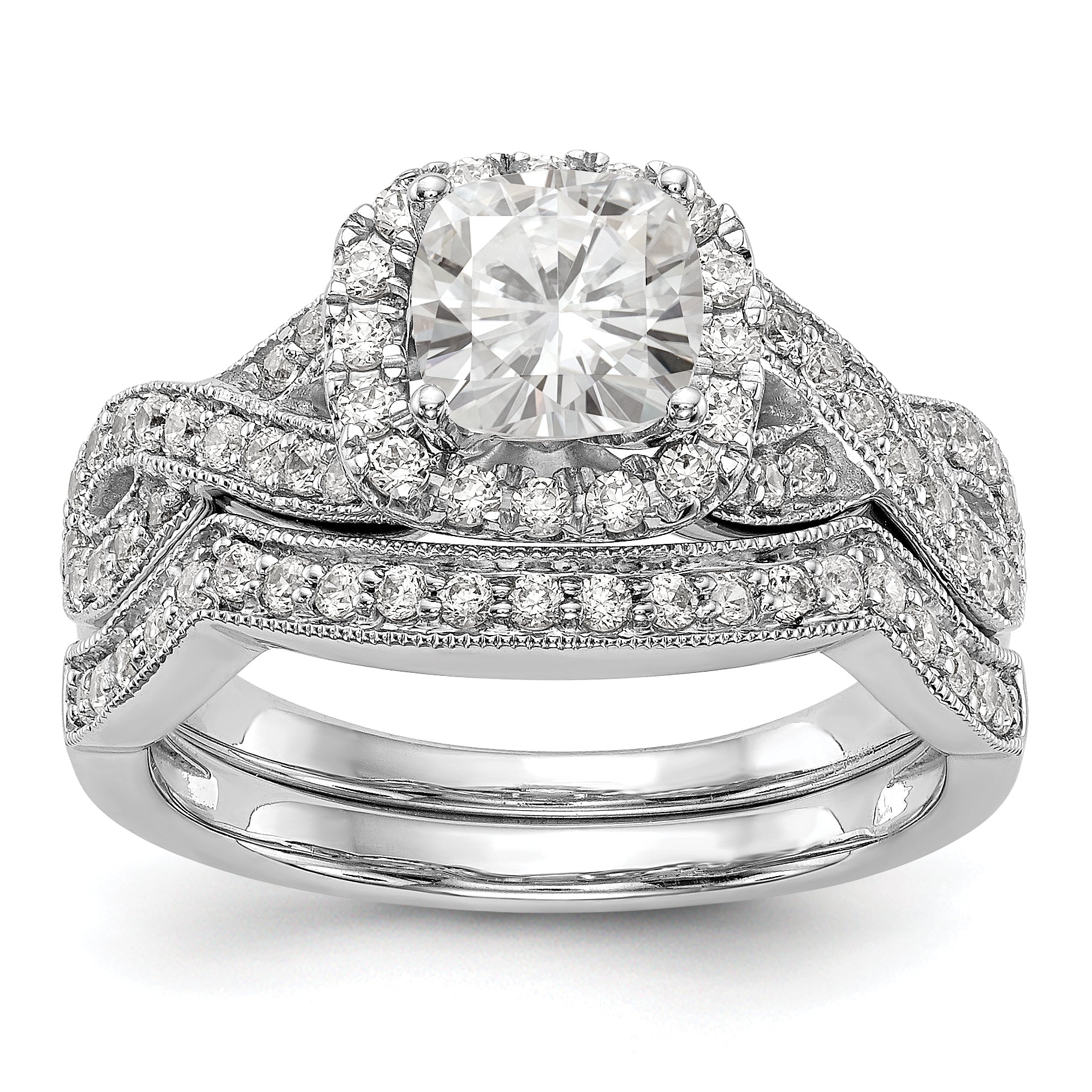14K White Gold Simulated Diamond Halo Engagement Ring