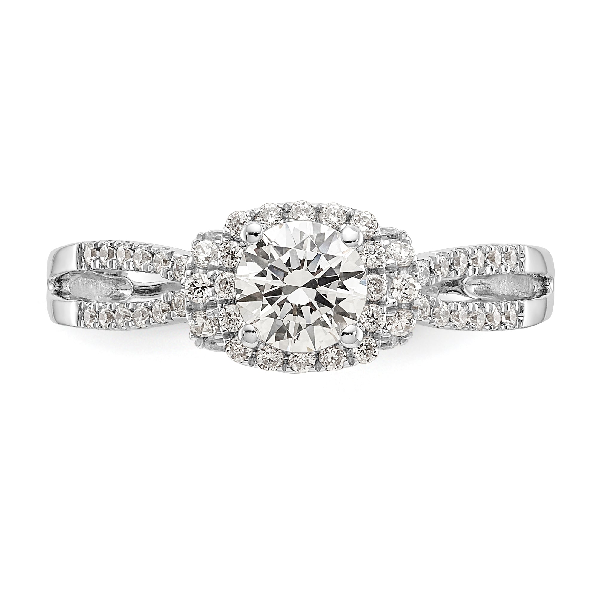 14K White Gold Simulated Diamond Halo Engagement Ring