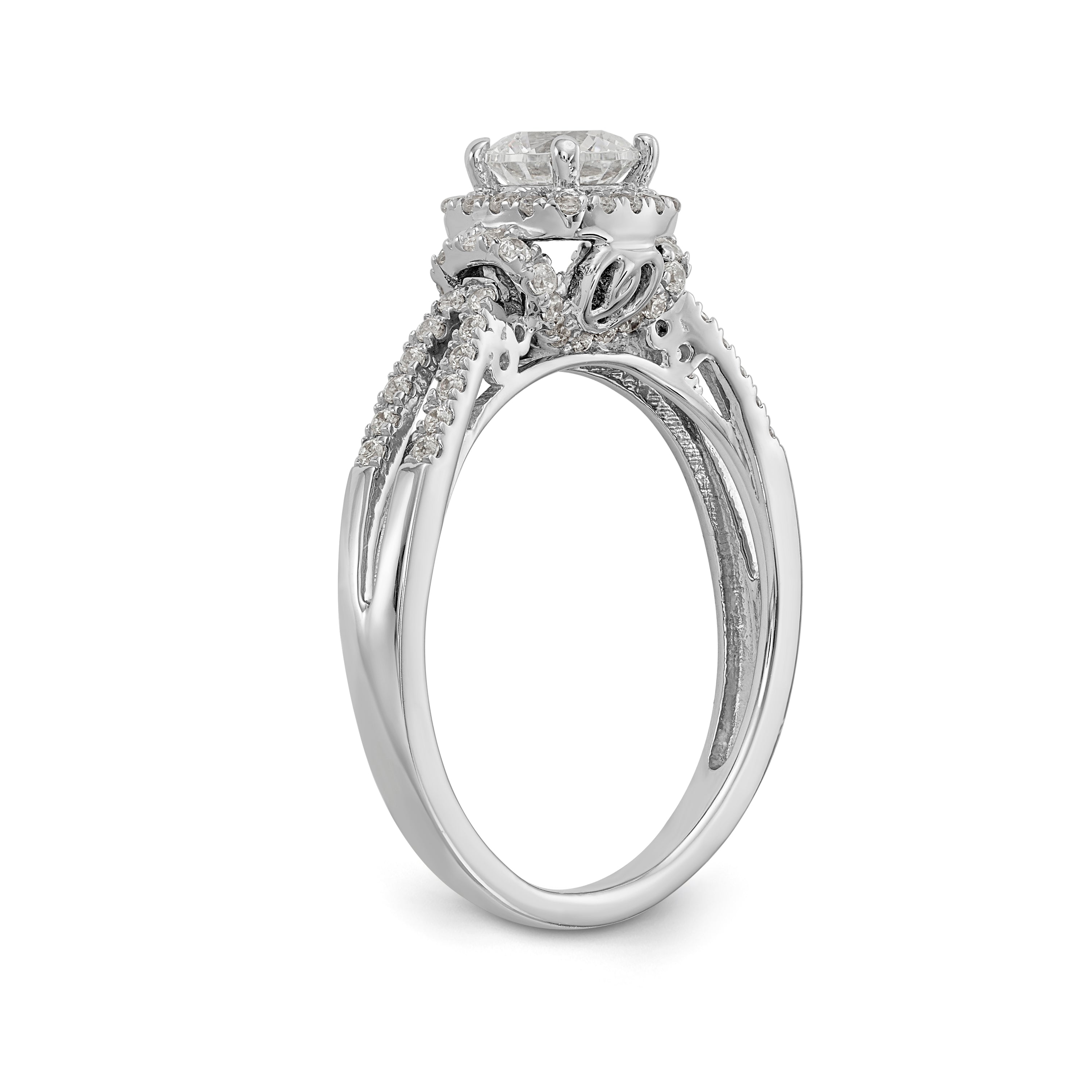 14K White Gold Simulated Diamond Halo Engagement Ring