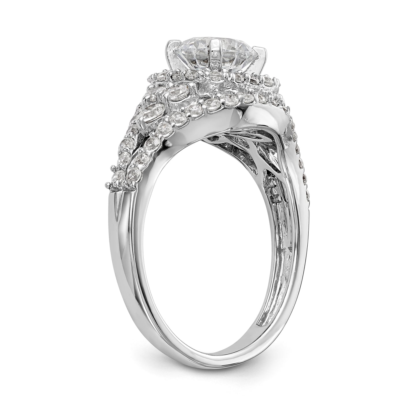 14kw Peg Set Simulated Diamond Halo Engagement Ring