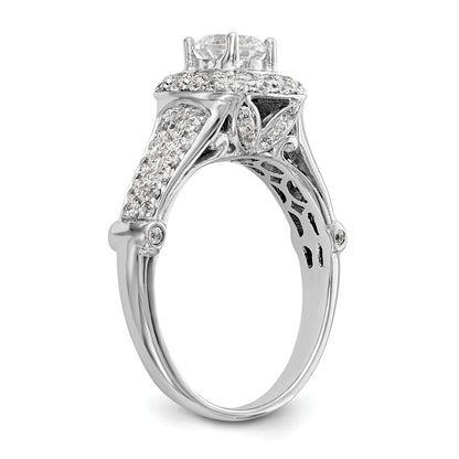 14K White Gold Simulated Diamond Halo Engagement Ring