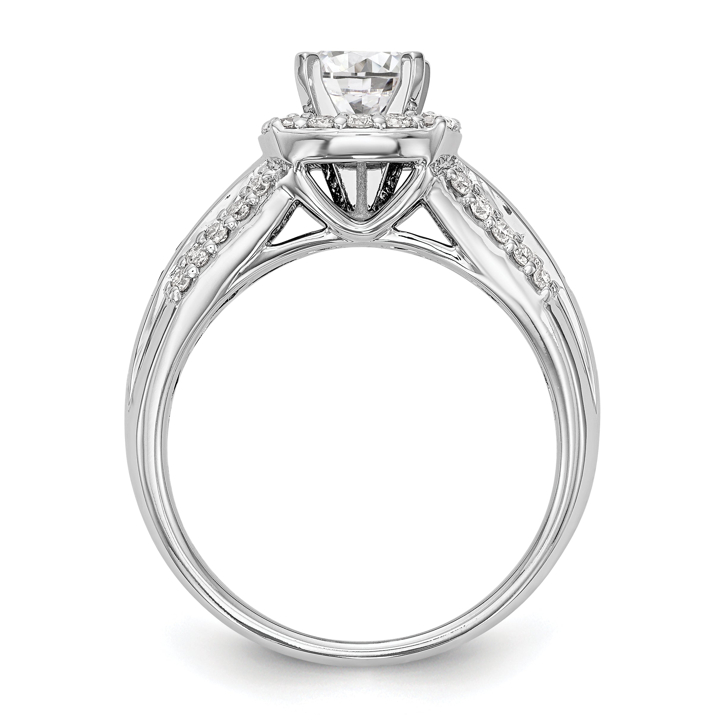 14kw Peg Set Diamond and Sapphire CZ Cushion Halo Engagement Ring