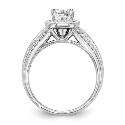 14kw Peg Set Diamond and Sapphire CZ Cushion Halo Engagement Ring