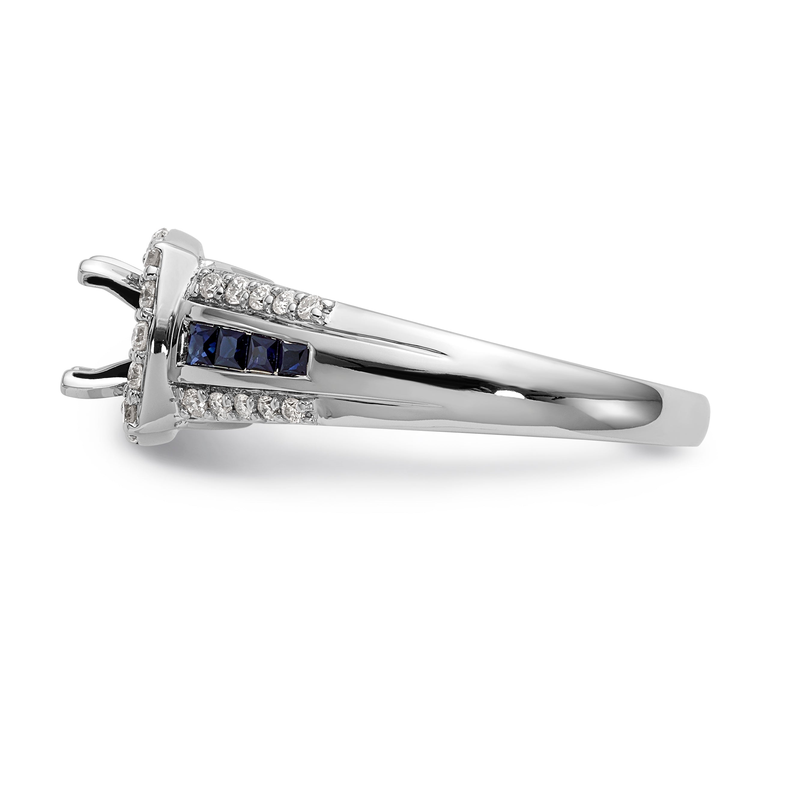 14kw Peg Set Diamond and Sapphire CZ Cushion Halo Engagement Ring