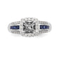 14kw Peg Set Diamond and Sapphire CZ Cushion Halo Engagement Ring