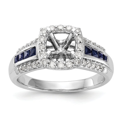 14kw Peg Set Diamond and Sapphire CZ Cushion Halo Engagement Ring