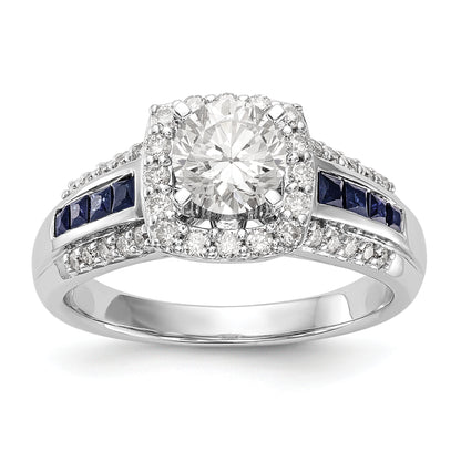 14kw Peg Set Diamond and Sapphire CZ Cushion Halo Engagement Ring