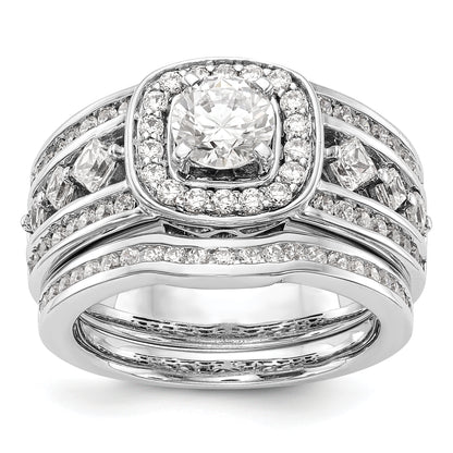 14kw Peg Set Simulated Diamond Fancy Halo Engagement Ring