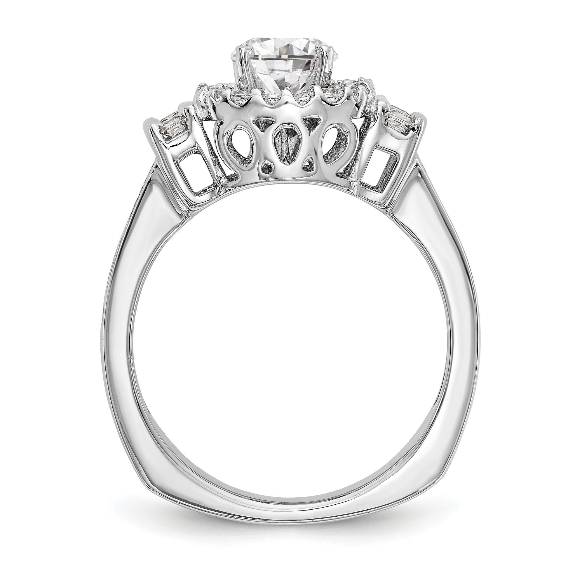14kw Peg Set Simulated Diamond Fancy Halo Engagement Ring
