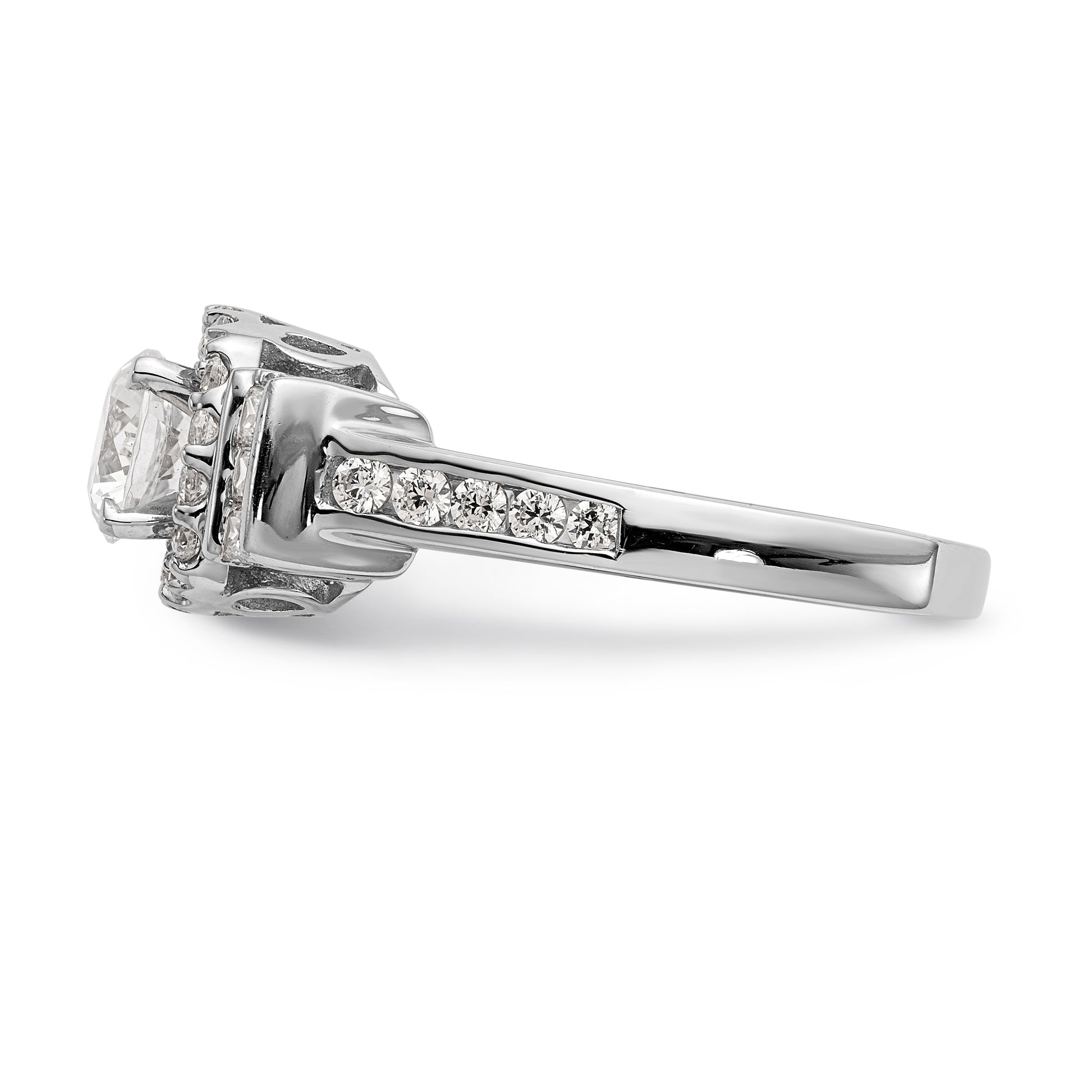 14kw Peg Set Simulated Diamond Fancy Halo Engagement Ring