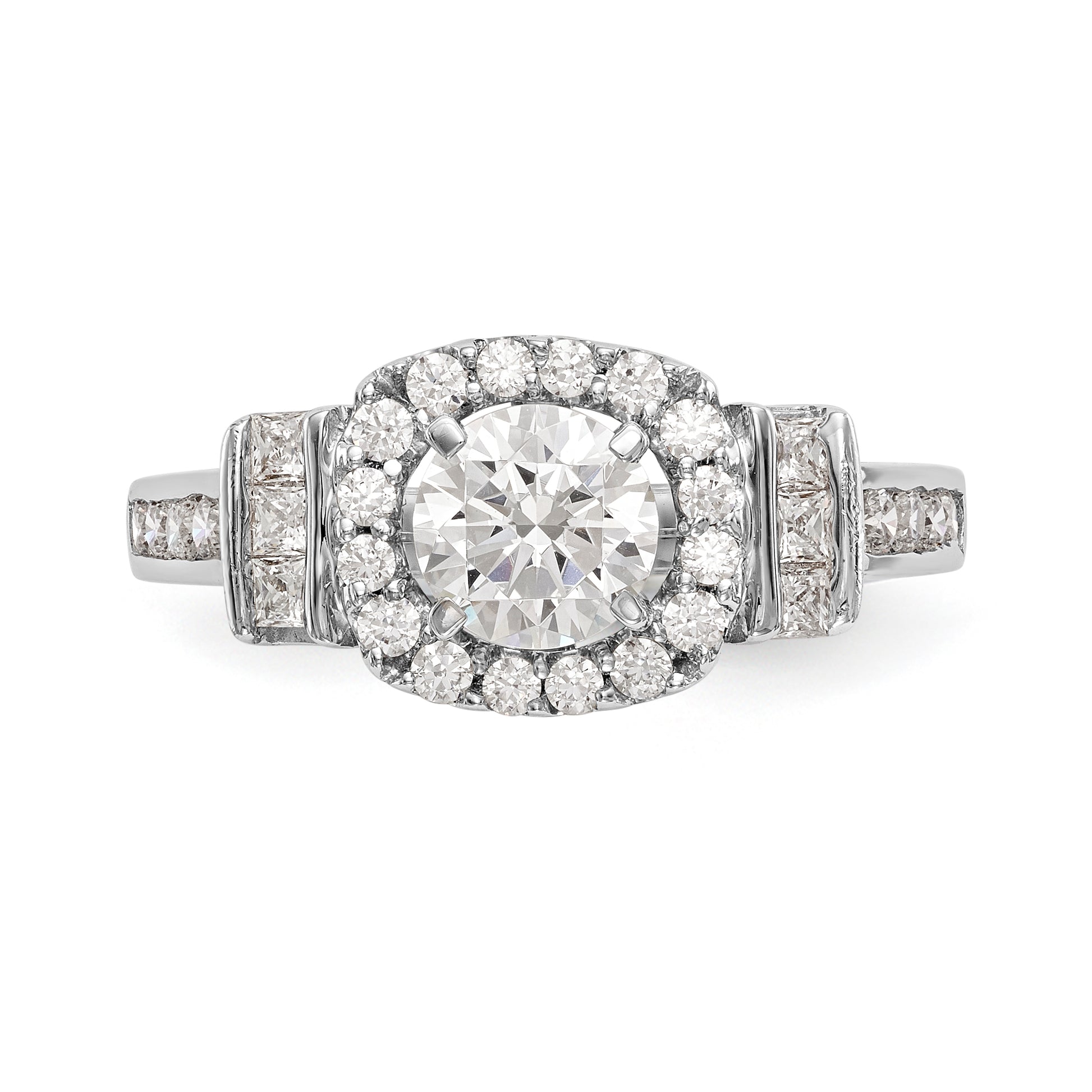 14kw Peg Set Simulated Diamond Fancy Halo Engagement Ring