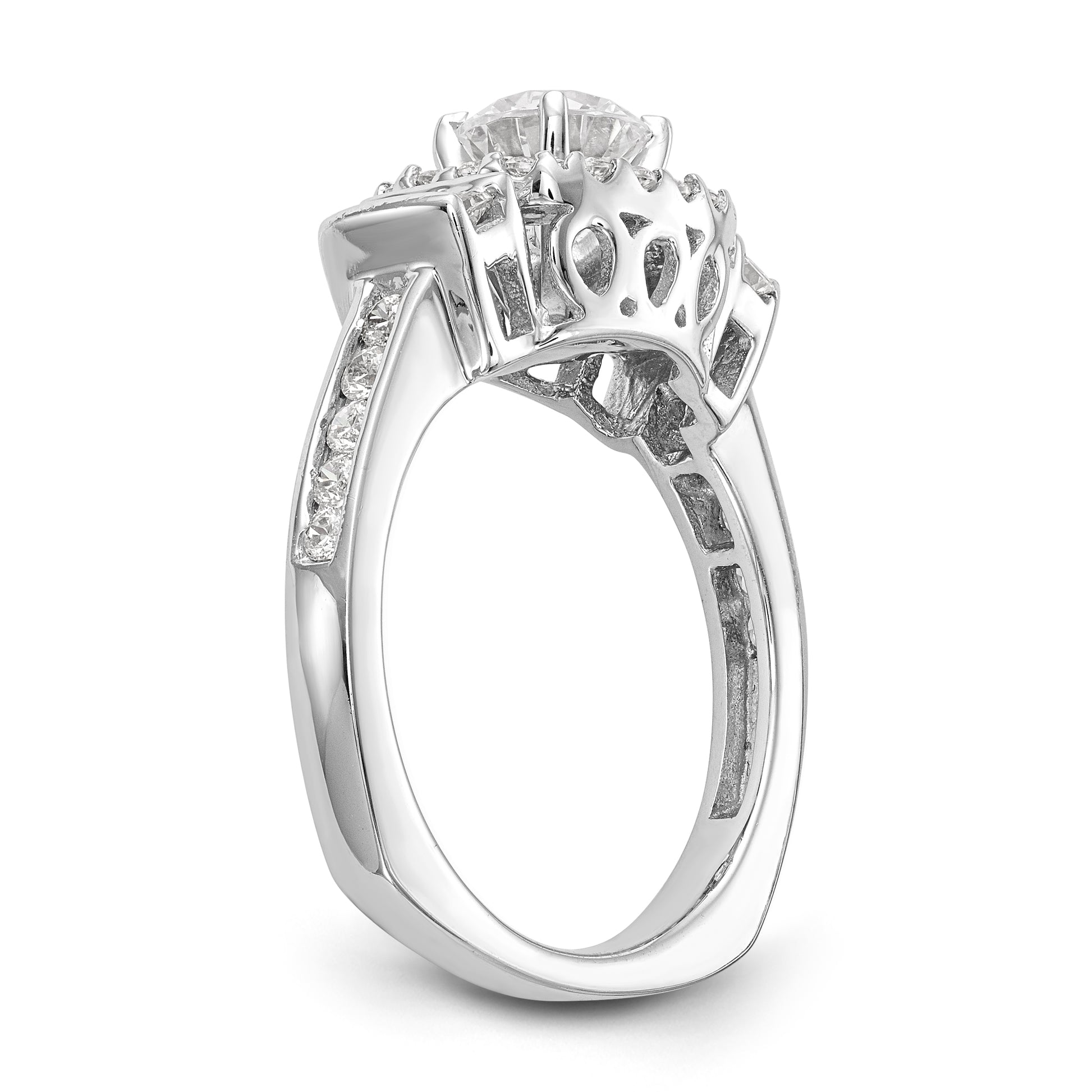 14kw Peg Set Simulated Diamond Fancy Halo Engagement Ring