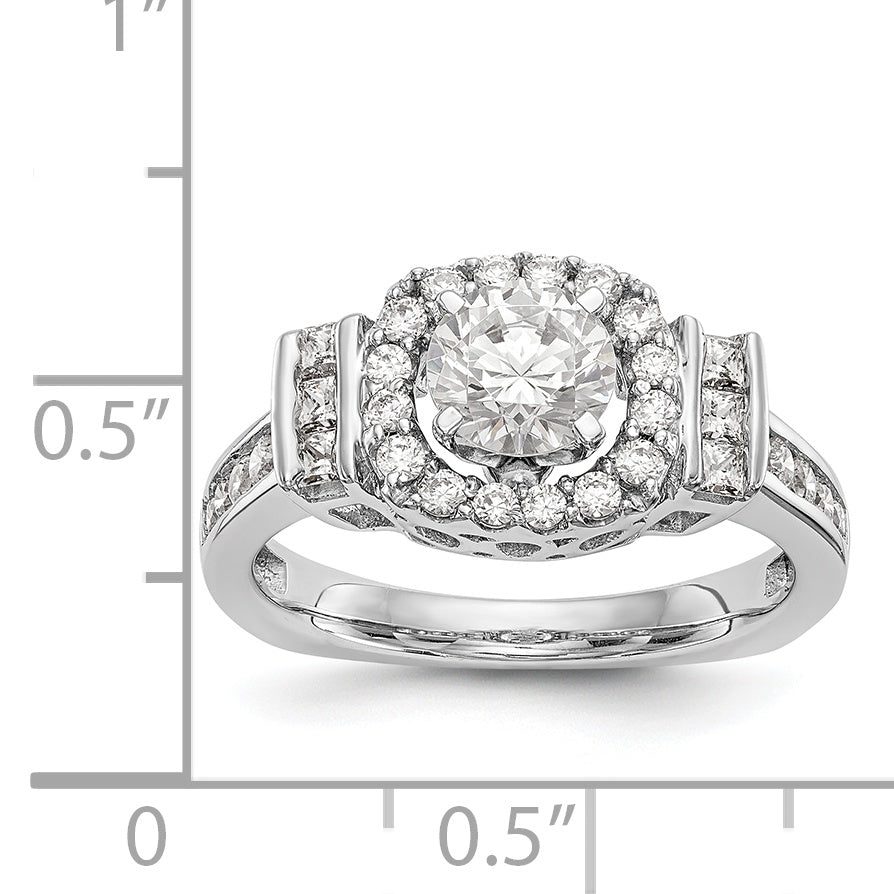 14kw Peg Set Simulated Diamond Fancy Halo Engagement Ring