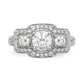 14K White Gold Simulated Diamond Fancy Halo Engagement Ring