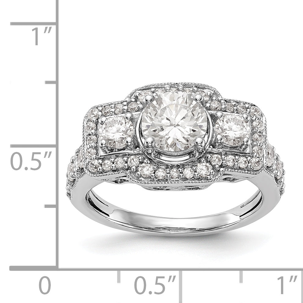 14K White Gold Simulated Diamond Fancy Halo Engagement Ring