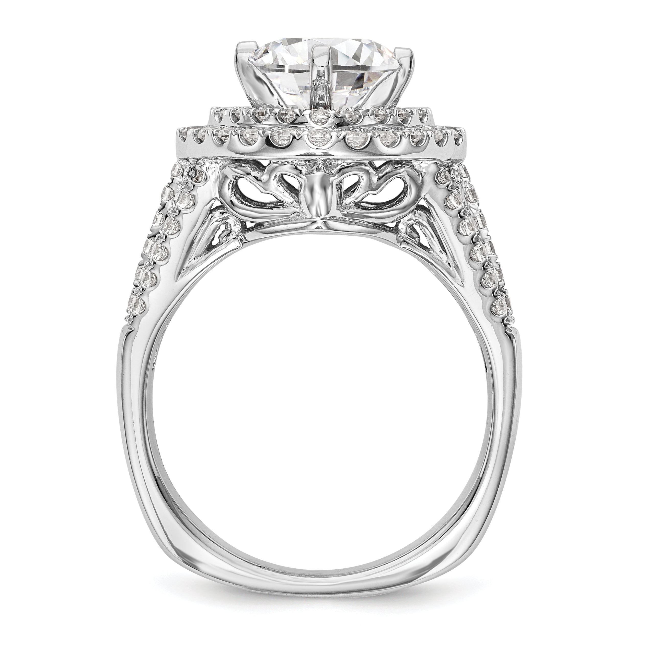 14kw Peg Set Simulated Diamond Fancy Double Halo Engagement Ring