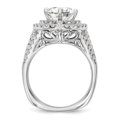 14kw Peg Set Simulated Diamond Fancy Double Halo Engagement Ring