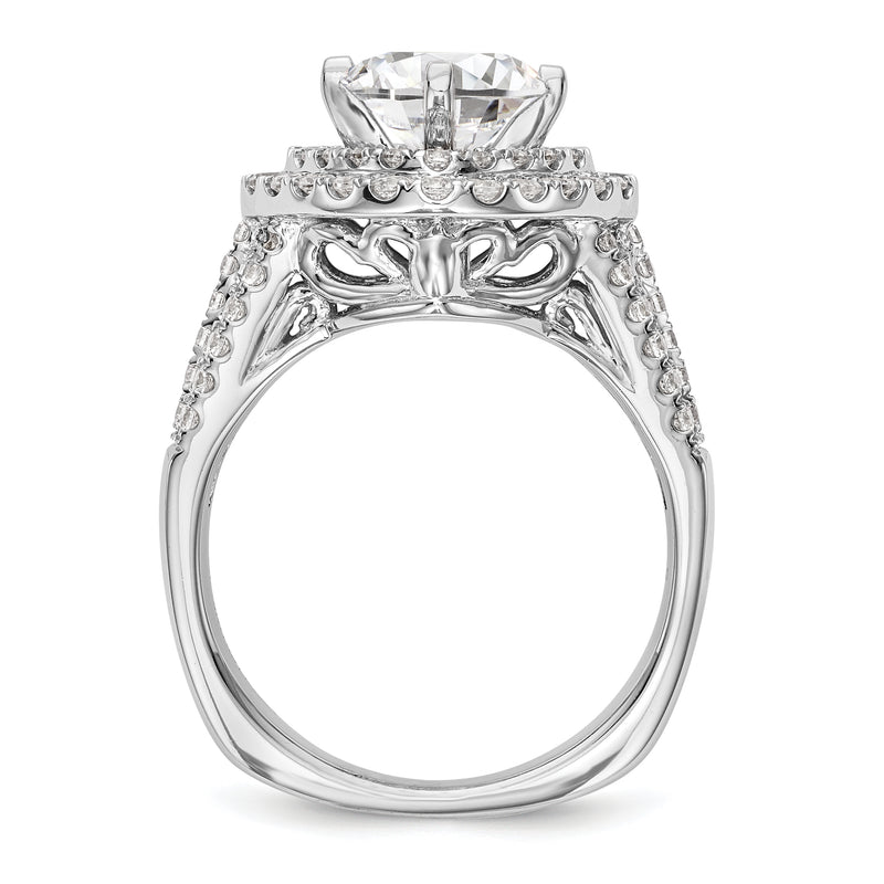 14kw Peg Set Simulated Diamond Fancy Double Halo Engagement Ring