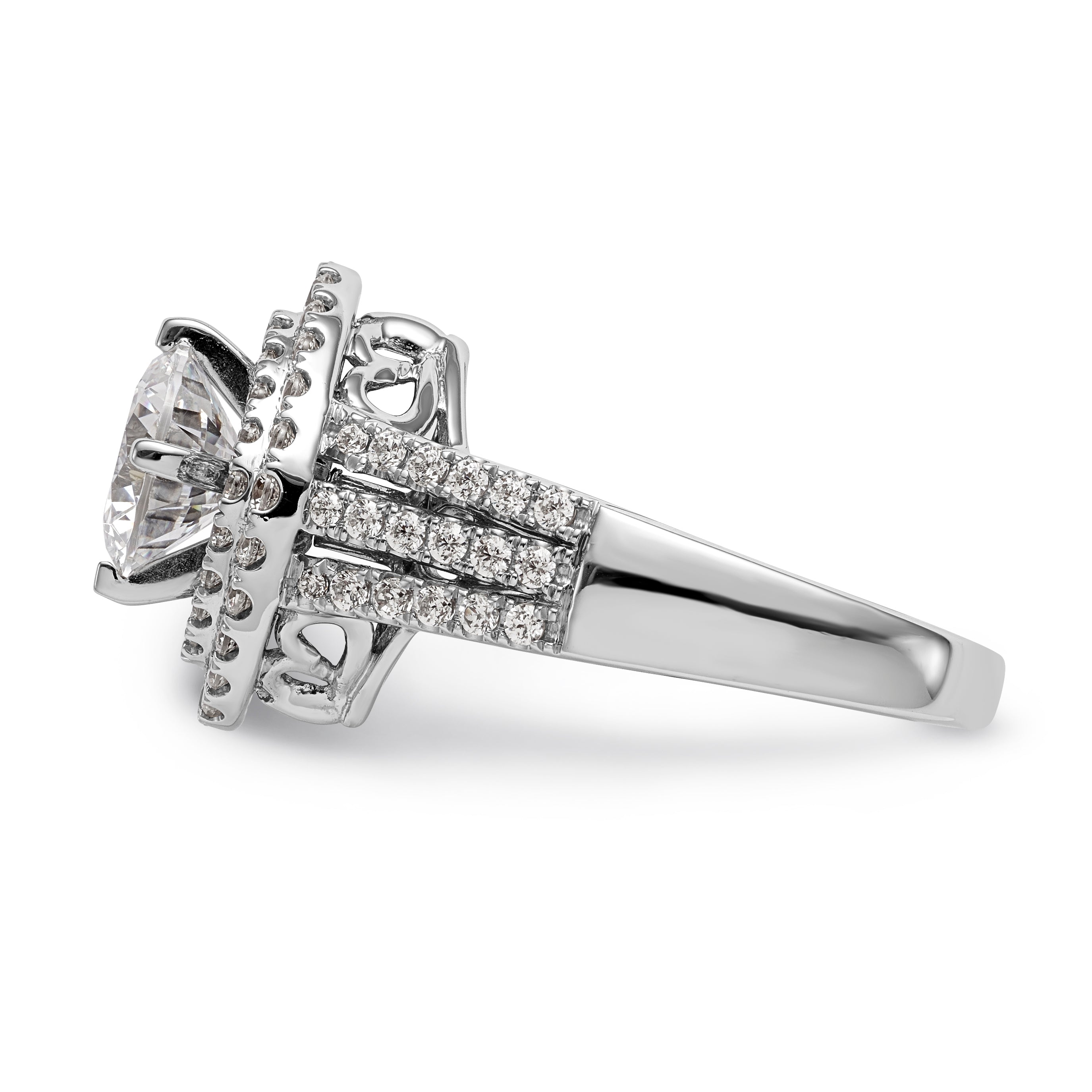 14kw Peg Set Simulated Diamond Fancy Double Halo Engagement Ring