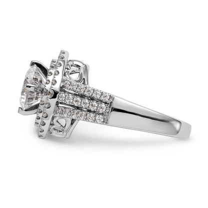 14kw Peg Set Simulated Diamond Fancy Double Halo Engagement Ring