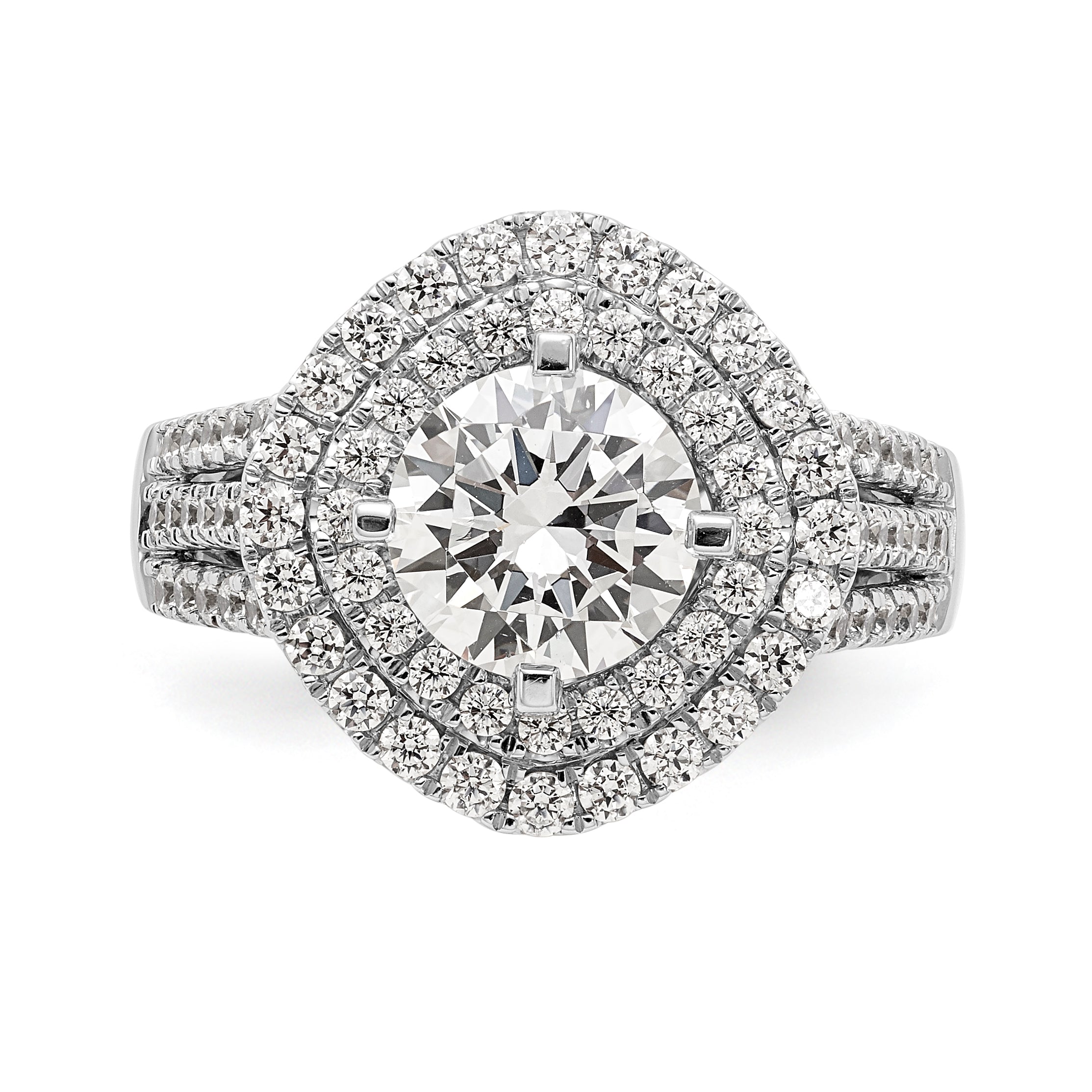 14kw Peg Set Simulated Diamond Fancy Double Halo Engagement Ring