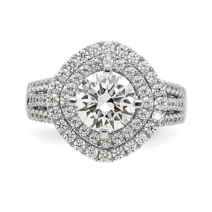 14kw Peg Set Simulated Diamond Fancy Double Halo Engagement Ring