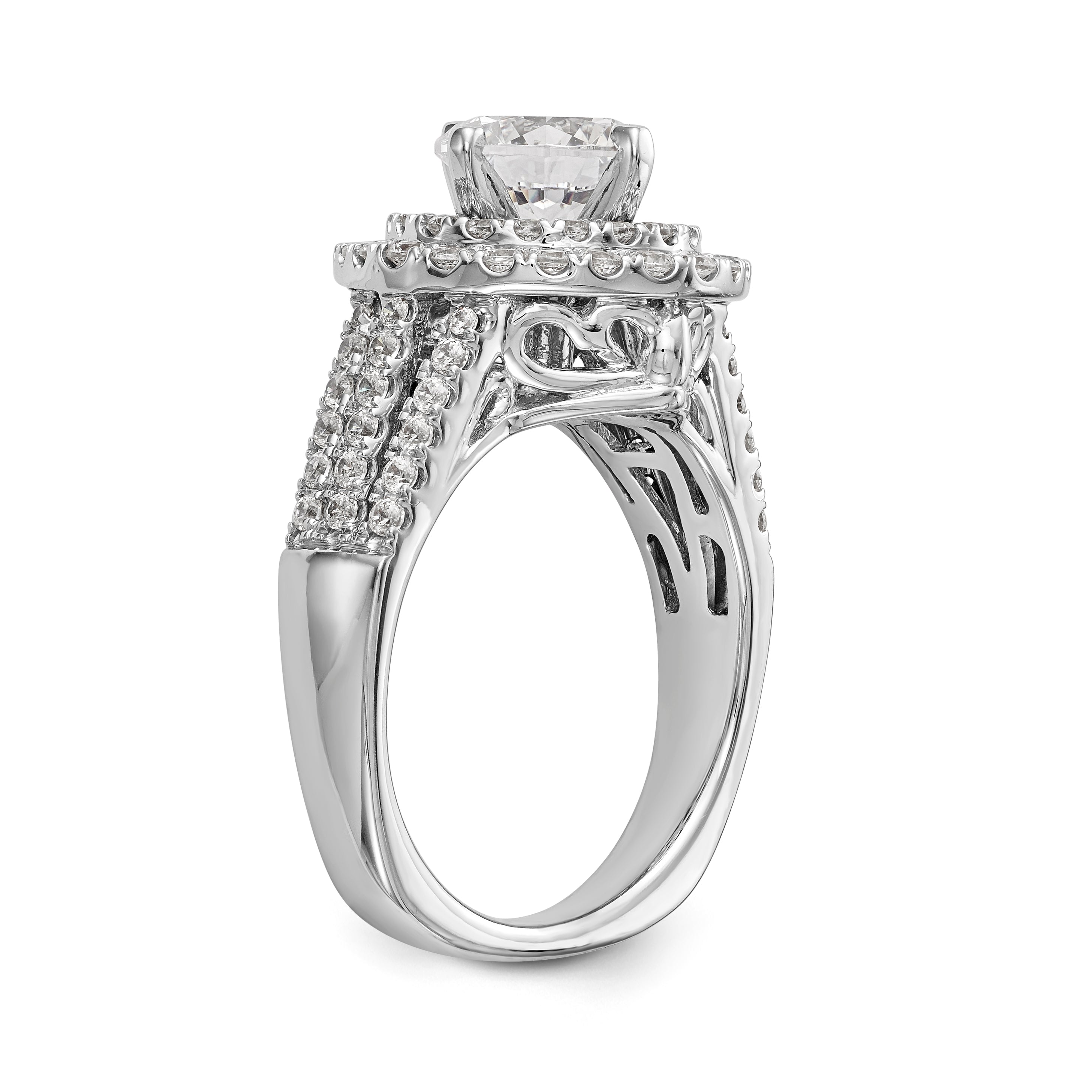 14kw Peg Set Simulated Diamond Fancy Double Halo Engagement Ring