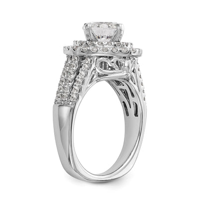14kw Peg Set Simulated Diamond Fancy Double Halo Engagement Ring