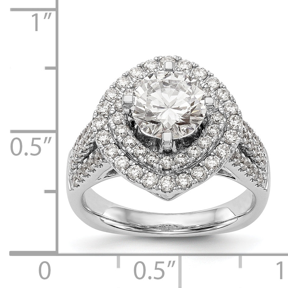 14kw Peg Set Simulated Diamond Fancy Double Halo Engagement Ring