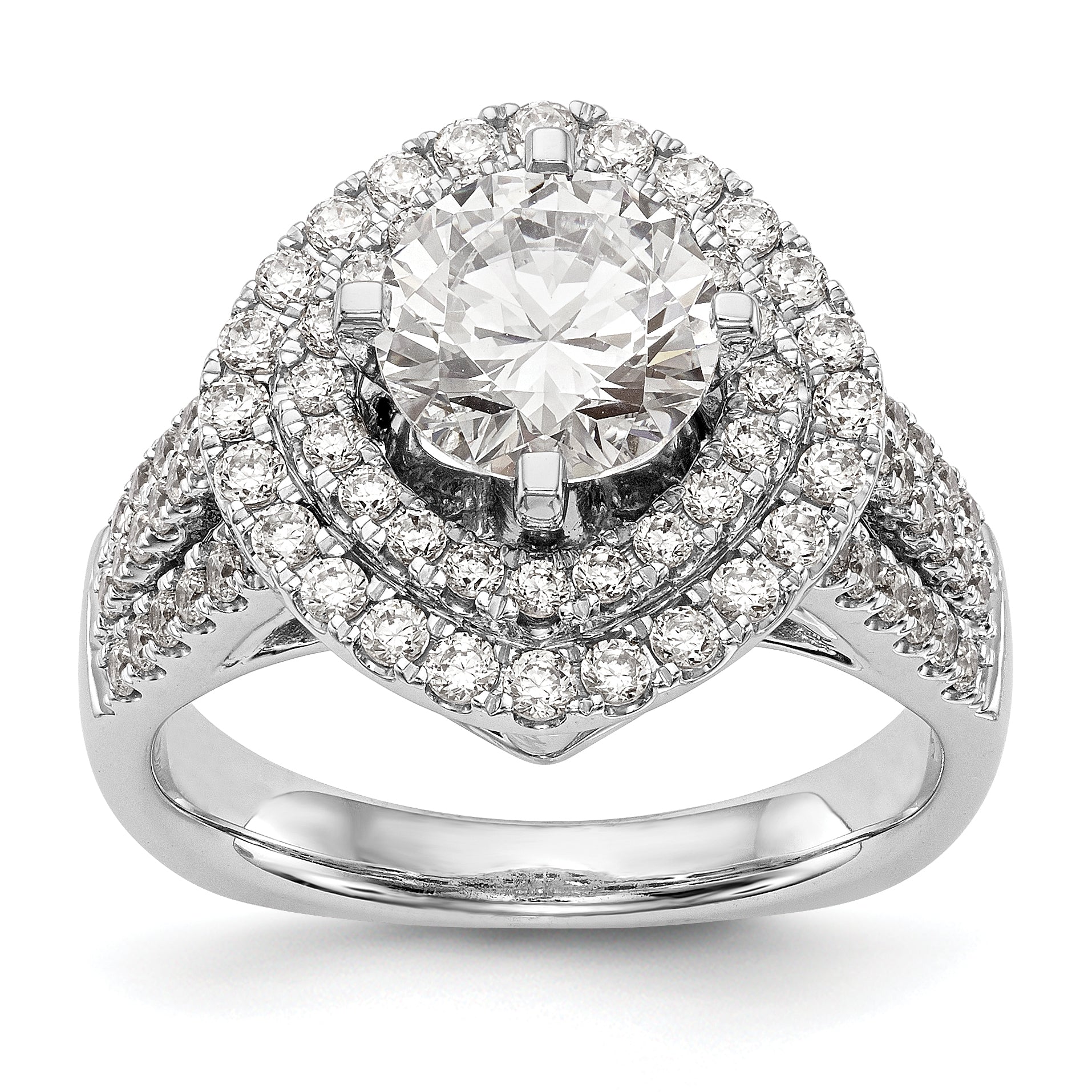 14kw Peg Set Simulated Diamond Fancy Double Halo Engagement Ring