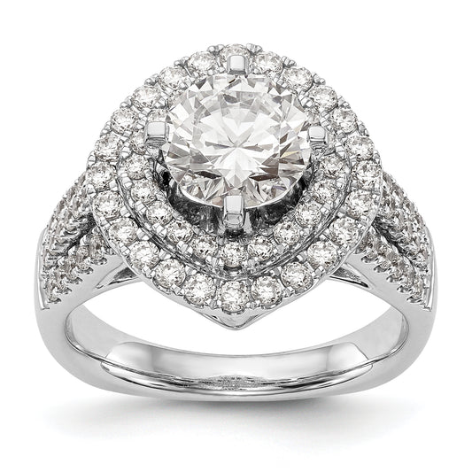 14kw Peg Set Simulated Diamond Fancy Double Halo Engagement Ring