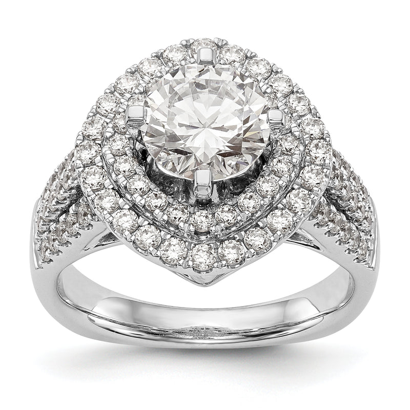 14kw Peg Set Simulated Diamond Fancy Double Halo Engagement Ring