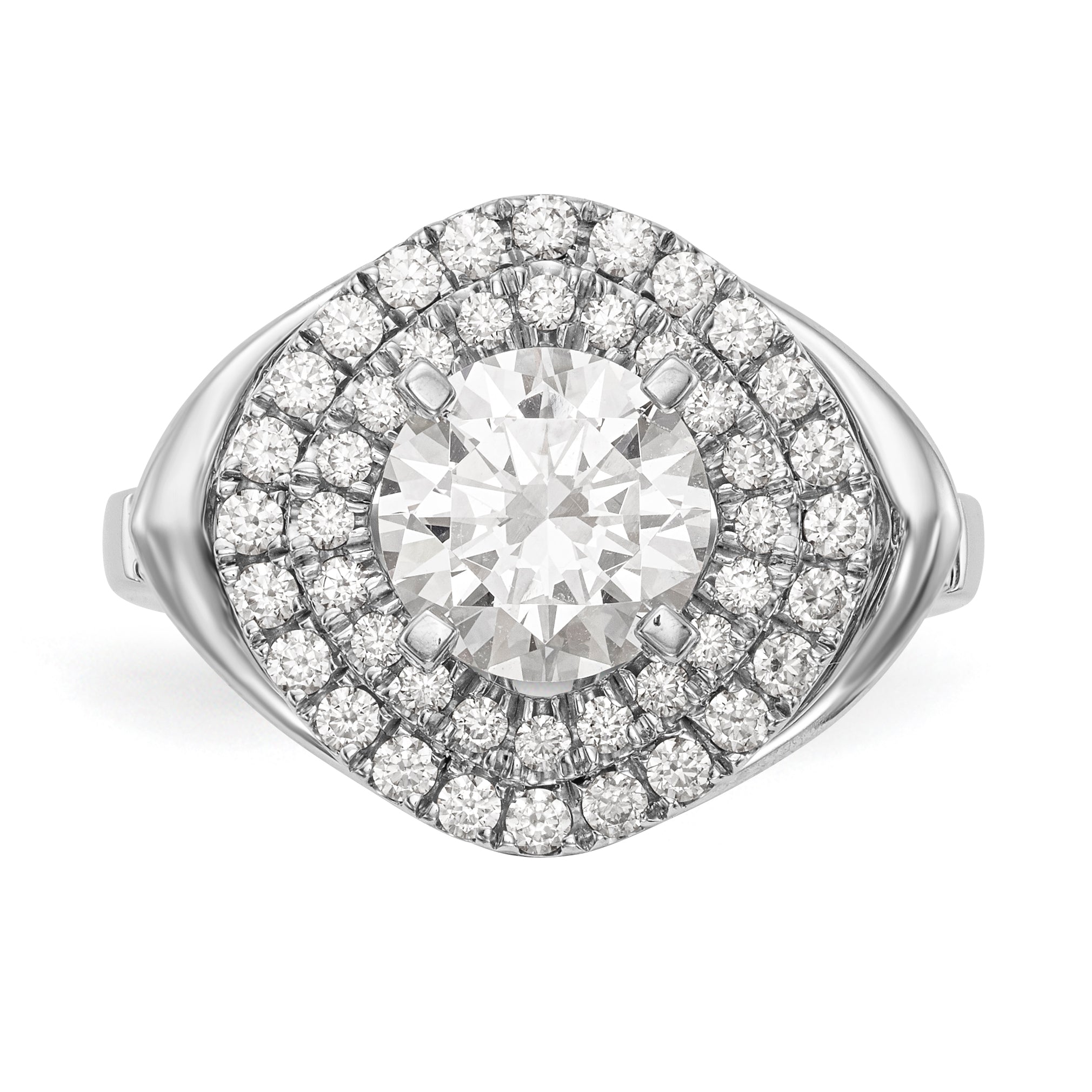 14kw Peg Set Simulated Diamond Fancy Double Halo Engagement Ring