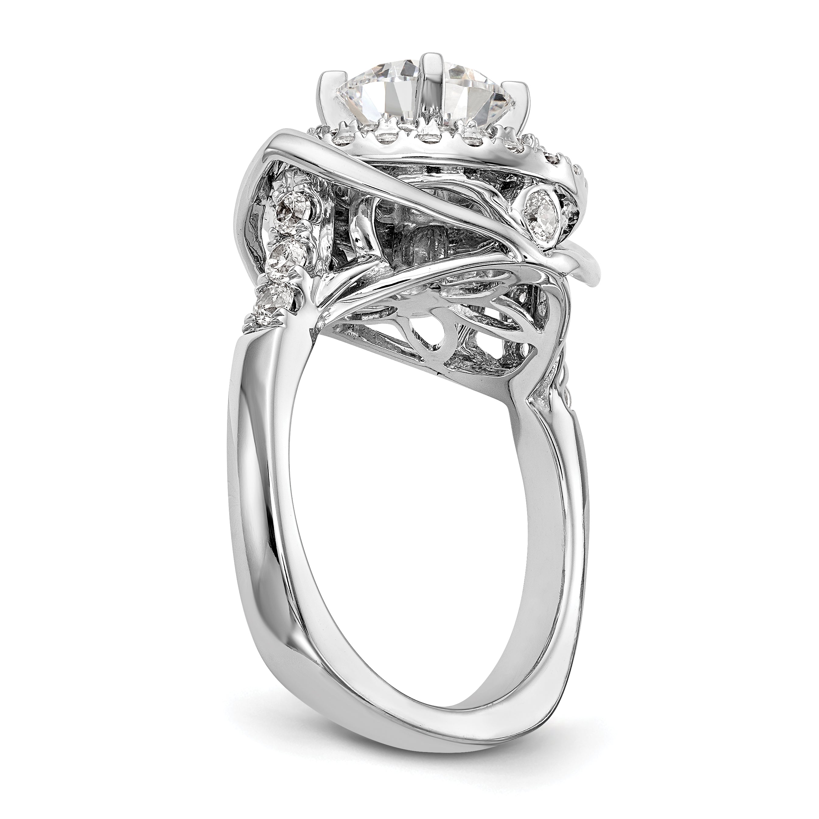 14kw Peg Set Simulated Diamond Fancy Double Halo Engagement Ring