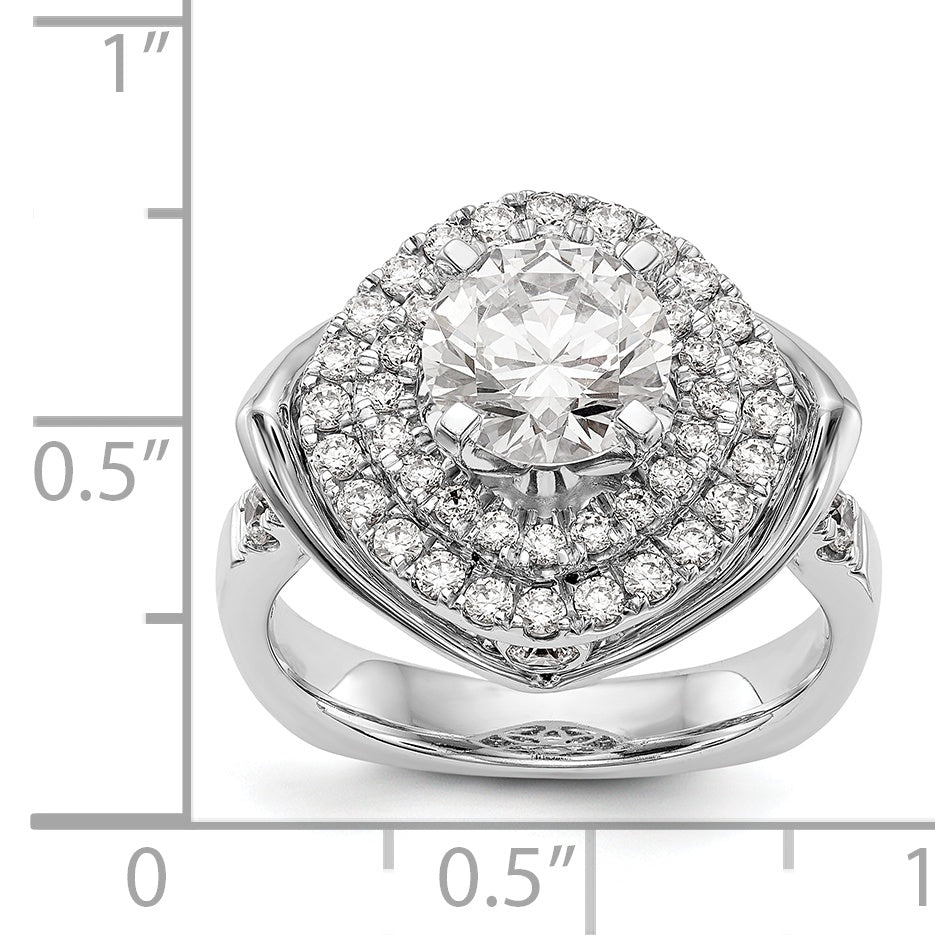14kw Peg Set Simulated Diamond Fancy Double Halo Engagement Ring