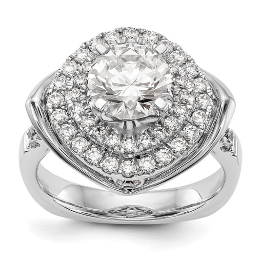 14kw Peg Set Simulated Diamond Fancy Double Halo Engagement Ring