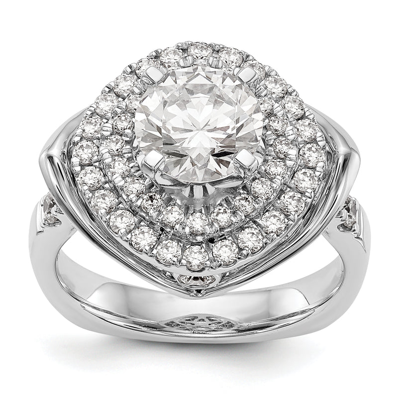14kw Peg Set Simulated Diamond Fancy Double Halo Engagement Ring
