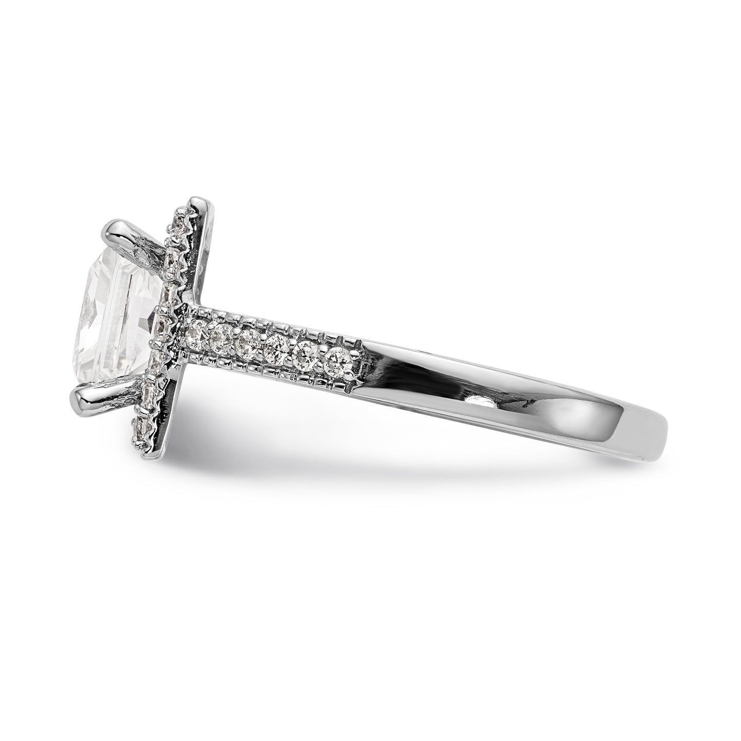 14K White Gold Diamond Princess CZ Square Halo Engagement Ring