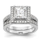 14K White Gold Diamond Princess CZ Square Halo Engagement Ring